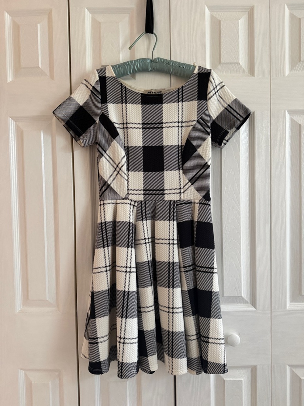 Mystic Black and White Plaid Fit-and-Flare Mini Dress